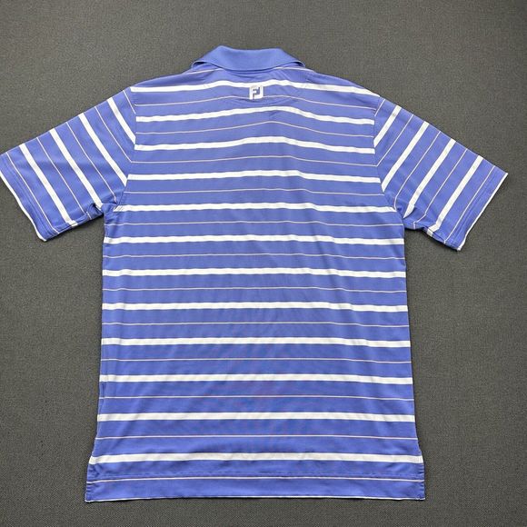 Footjoy FJ Golf Polo Shirt Mens Medium Blue Stripped Stretch Performance - Picture 4 of 6